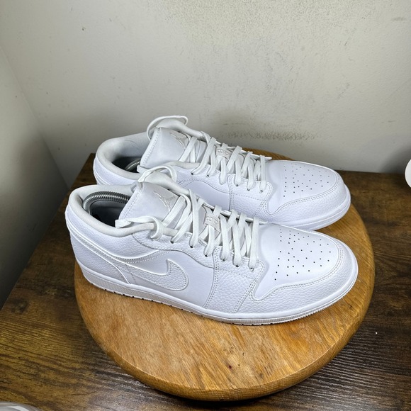 Air Jordan 1 Low Triple White Leather Sneakers Men's Size 13 553558-120